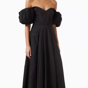 NWT Marchesa Notte black off-shoulder balloon sleeve gown